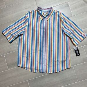 Bon Worth Women's Striped 3/4 Sleeve Button Up Shirt Size Large‎ Multicolor